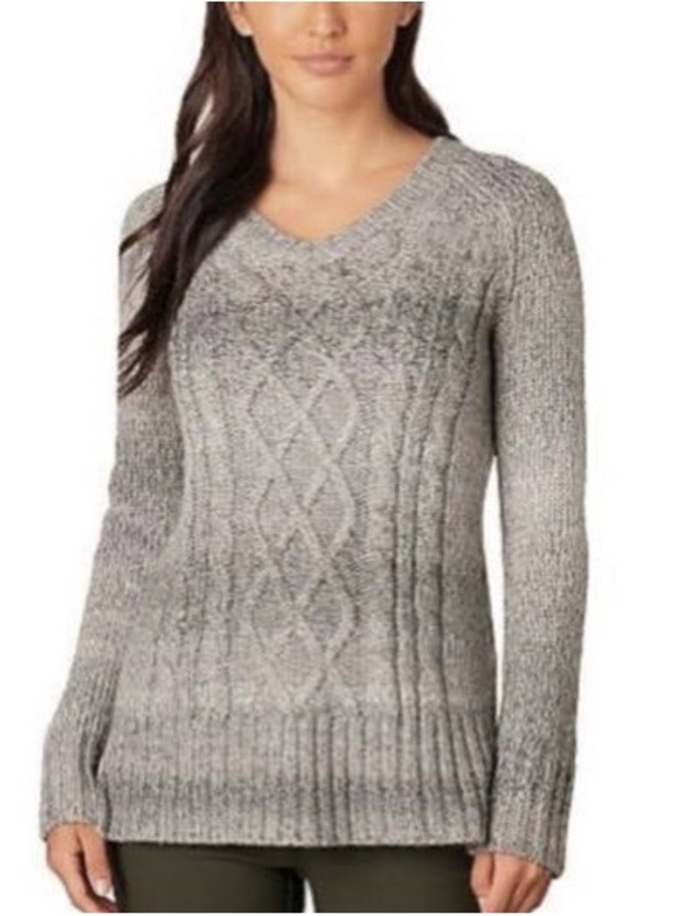 PrAna Leisel Cable Knit V-Neck Sweater Ombré Grey - Size Small